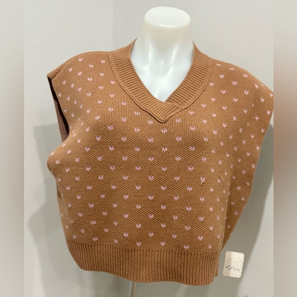 NWT Free People Over-Sized Brown and Pink V-Neck Sweater Vest - Picture 8 of 16